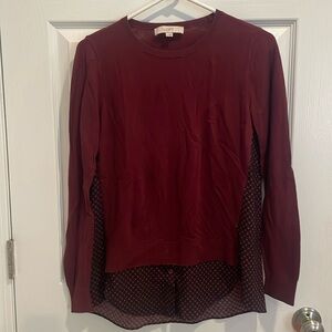 LOFT: Blouse in Maroon with Cotton and Silky Geometric Pattern; Size: S